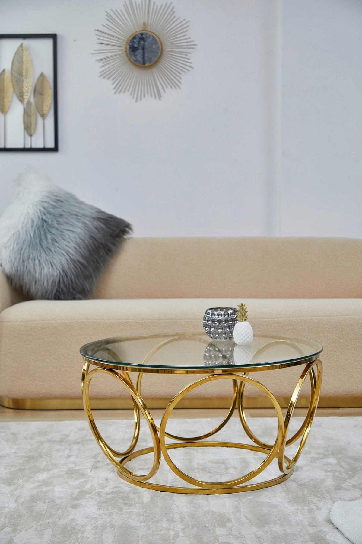 COUCHTISCH Sicherheitsglas, Klarglas 80/80/40 cm rund Klar, Goldfarben  - Klar/Goldfarben, Design, Glas/Metall (80/80/40cm) - Livetastic