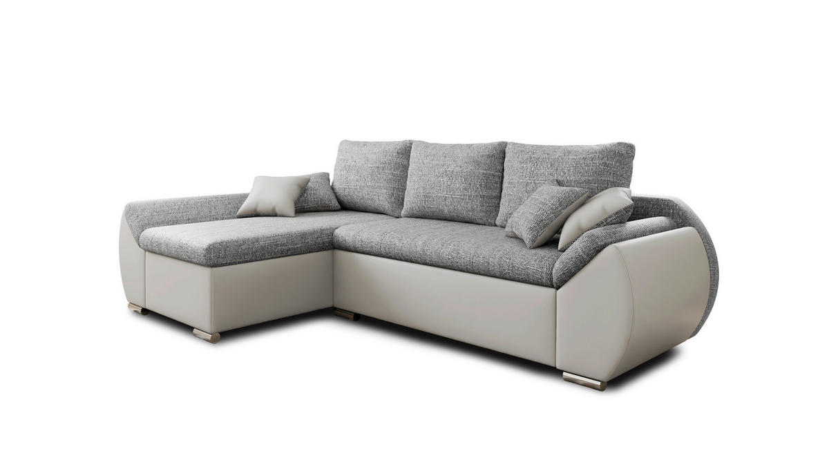 ECKSOFA  AURO Grau, Weiß  - Silberfarben/Weiß, Design, Kunststoff/Textil (275/155cm) - MID.YOU