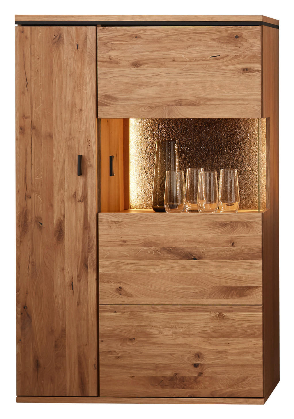 HIGHBOARD Eichefarben  90,2/141,7/37,4 cm  - Eichefarben/Anthrazit, KONVENTIONELL, Glas/Holz (90,2/141,7/37,4cm) - Linea Natura