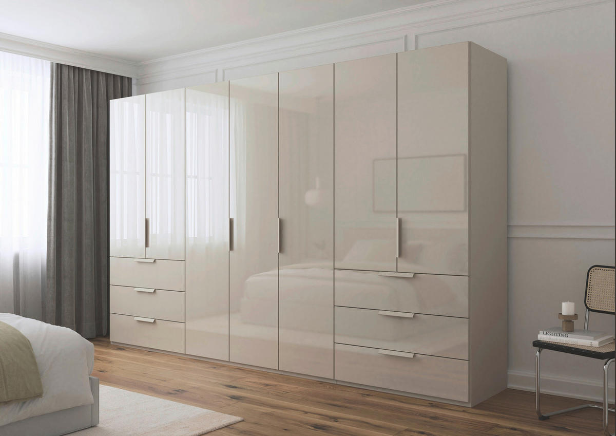 DREHTÜRENSCHRANK 350/235/61 cm,  in Champagner, 7-türig  - Champagner, Basics, Glas/Holzwerkstoff (350/235/61cm) - Novel