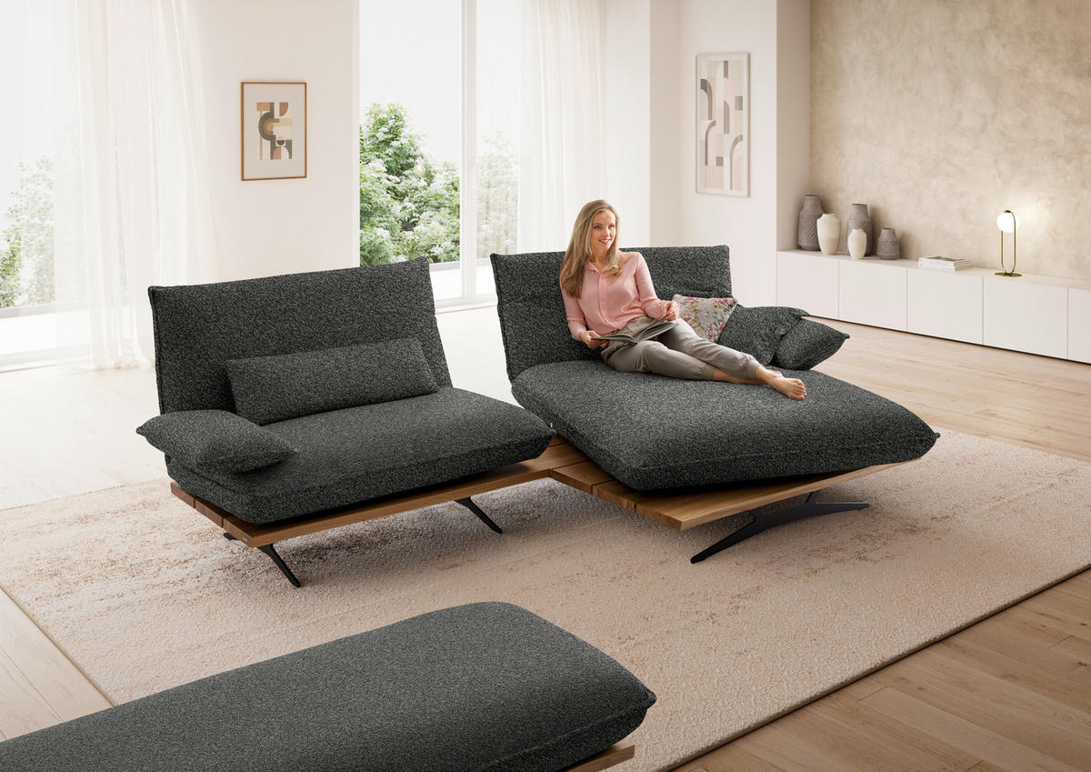 ECKSOFA Chenille, Flachgewebe Wildeiche, Blaugrau  - Wildeiche/Blaugrau, Design, Holz/Textil (284/161cm) - Koinor