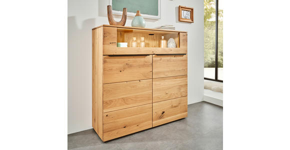 HIGHBOARD Eichefarben 120/119,3/39,5 cm - Eichefarben/Schwarz, Natur, Glas/Holz (120/119,3/39,5cm) - Valnatura