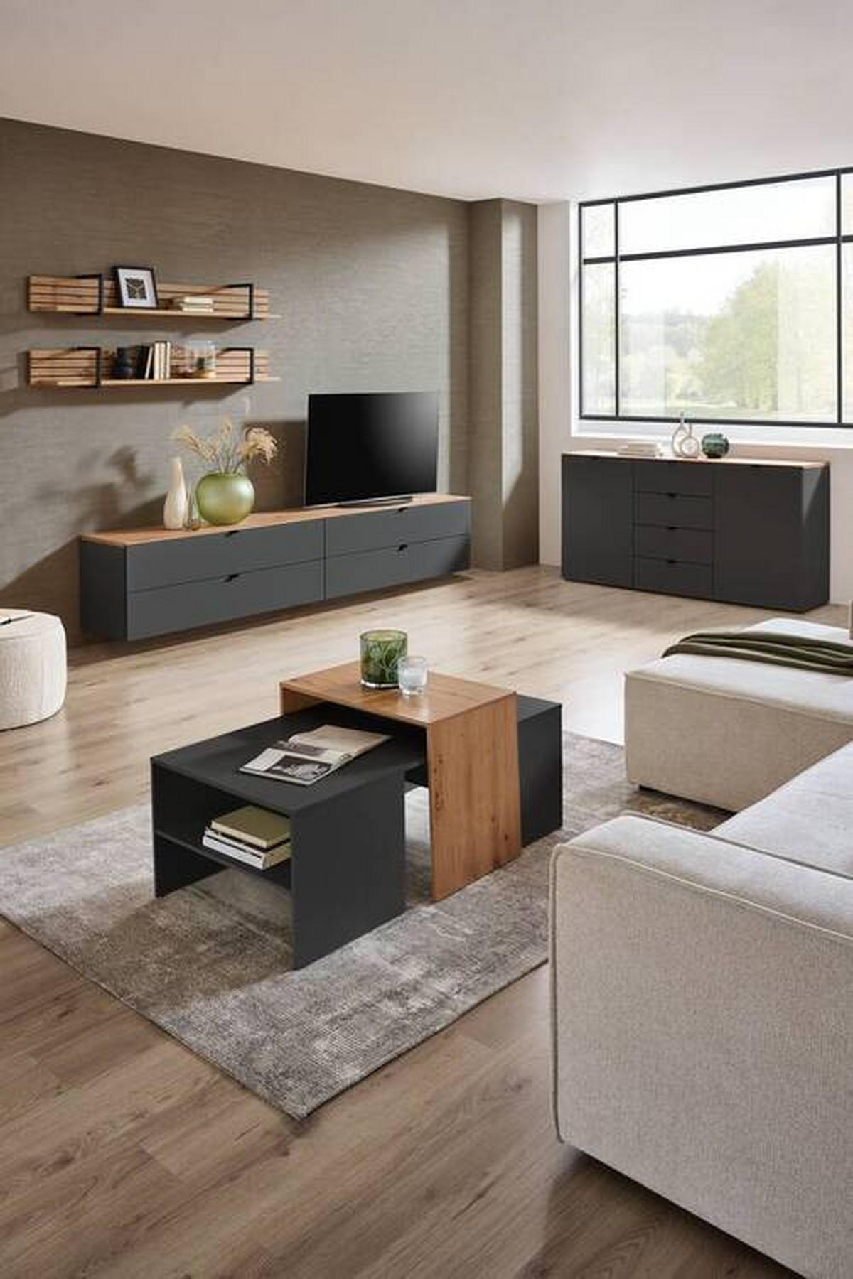 TV-ELEM 140/62/44 cm  - grafitszürke/fekete, Modern, faalapú anyag/fém (140/62/44cm) - Hom`in