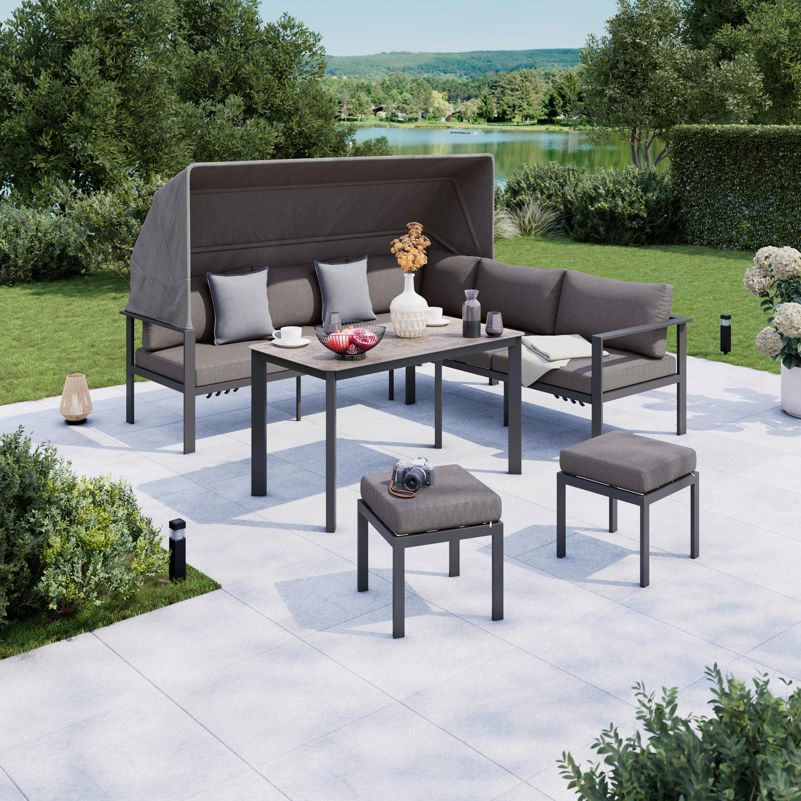 Ambia Garden Dining-Loungeset Anthrazit, Grau 224x147 cm