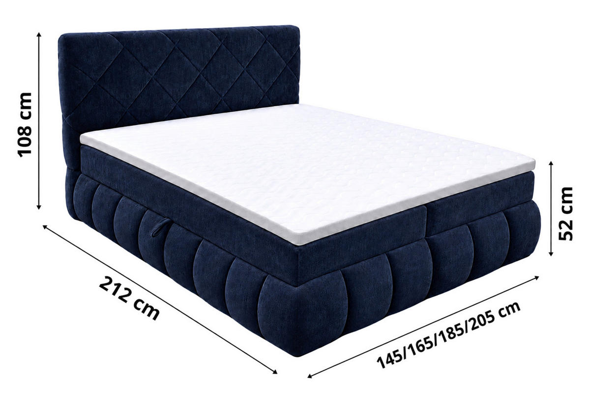 BOXBETT 180/200 cm,  in Dunkelblau, gepolstertes Kopfteil, Bettkasten, Topper, Matratzen, H3 + H3 = fest  - Schwarz/Dunkelblau, Design, Kunststoff/Textil (180/200cm) - Chameo