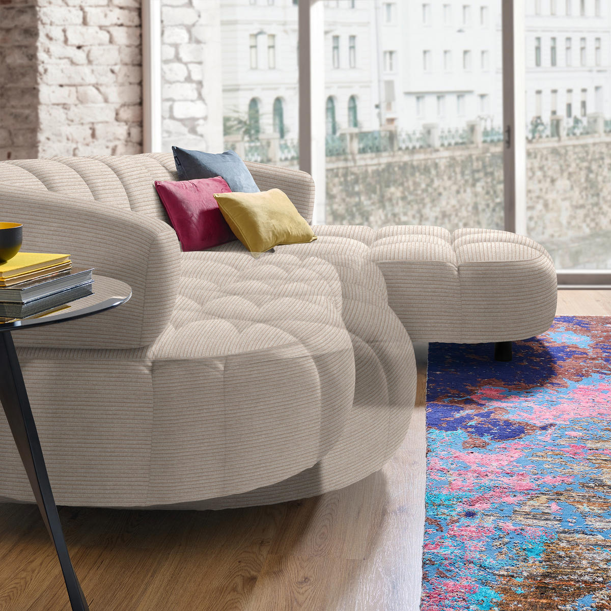 ECKSOFA in Cord, Velours Beige  - Beige/Schwarz, Design, Holz/Textil (284/183cm) - Welnova