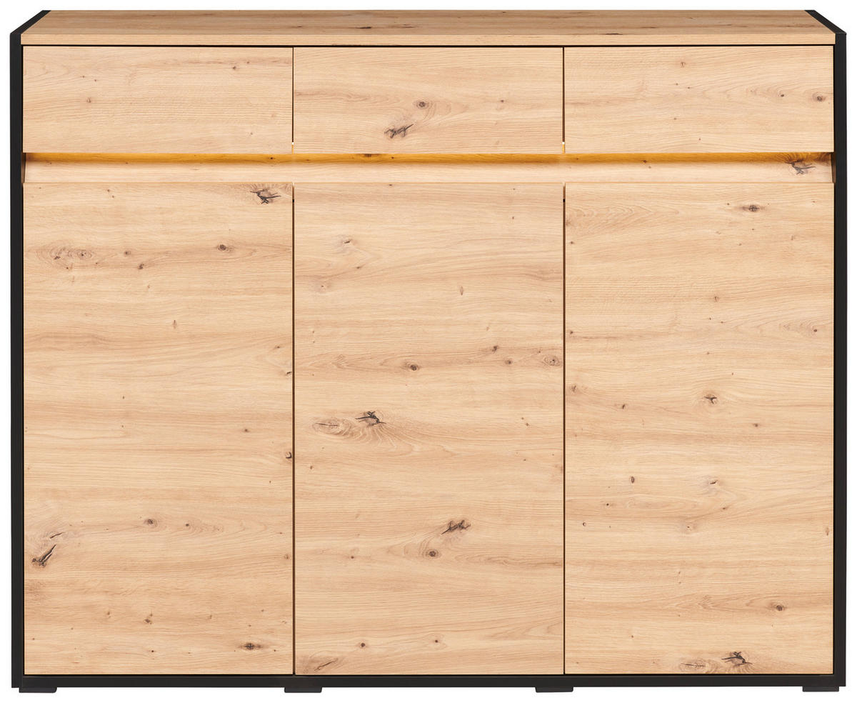 KOMMODE WELCOME  in 130,5/109/38 cm  - Schwarz/Eiche Artisan, MODERN, Holzwerkstoff/Kunststoff (130,5/109/38cm) - Boxxx