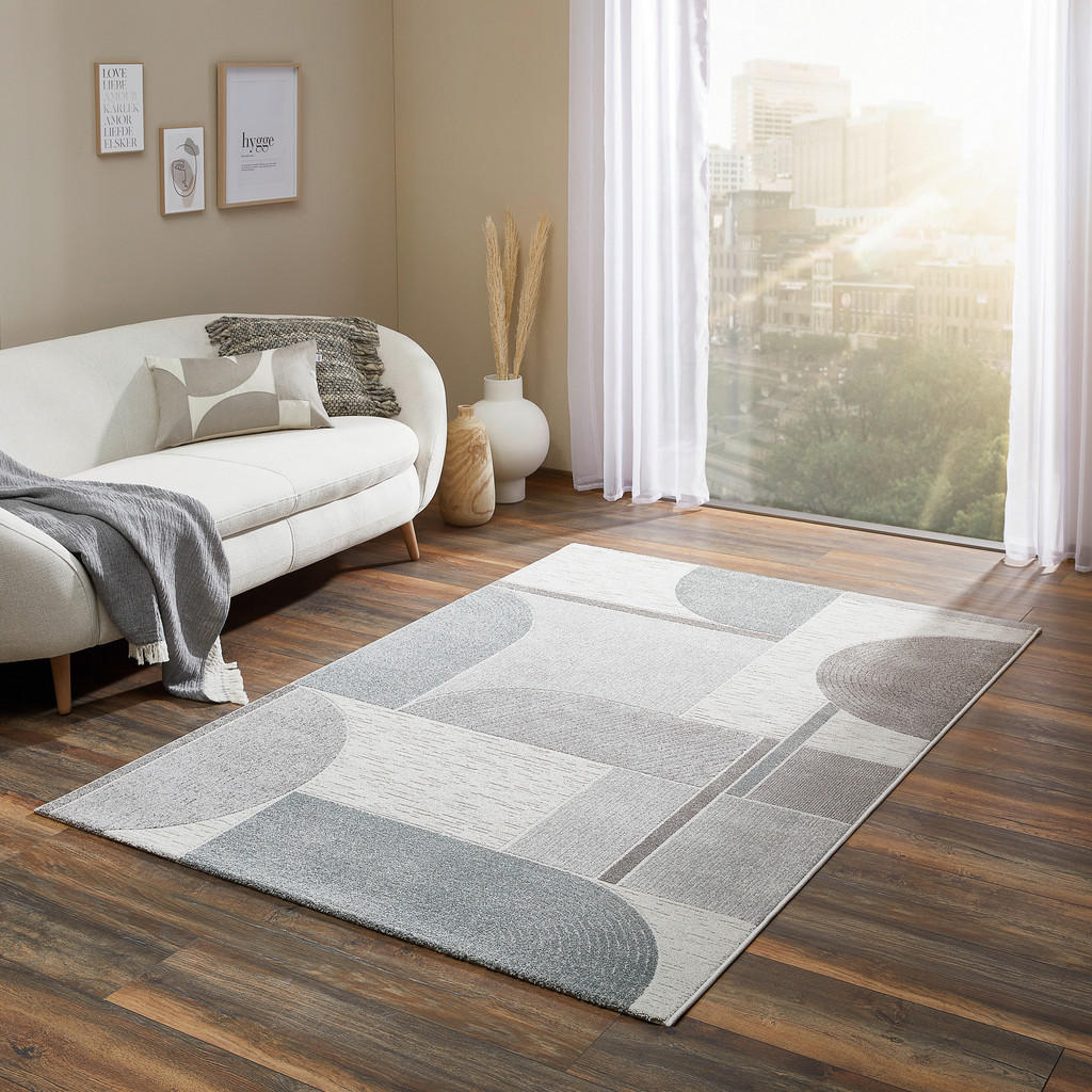 Thumbnail - Novel Webteppich Valencia, Grau, Petrol, Hellgrau, Textil, Abstraktes, rechteckig, 133x195 cm, Oeko-Tex® Standard 100, f...