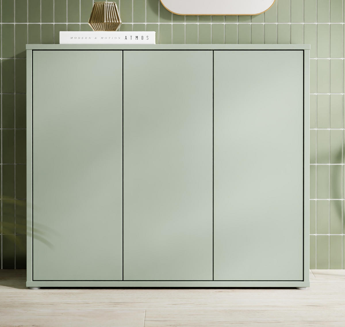 SKOSKÅP Alice Springs  i 110/100/35 cm  - grå/salviagrön, Modern, trämaterial/plast (110/100/35cm) - Best Price