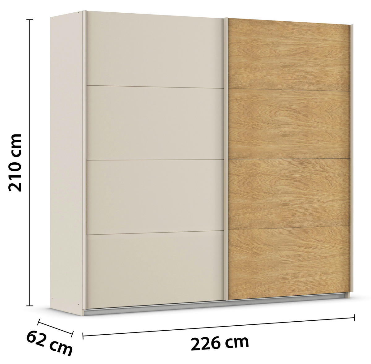 OMARA Z DRSNIMI VRATI, barve hrasta, barve šampanjca  - barve šampanjca/barve hrasta, Design, kovina/leseni material (226/210/62cm) - Hom`in