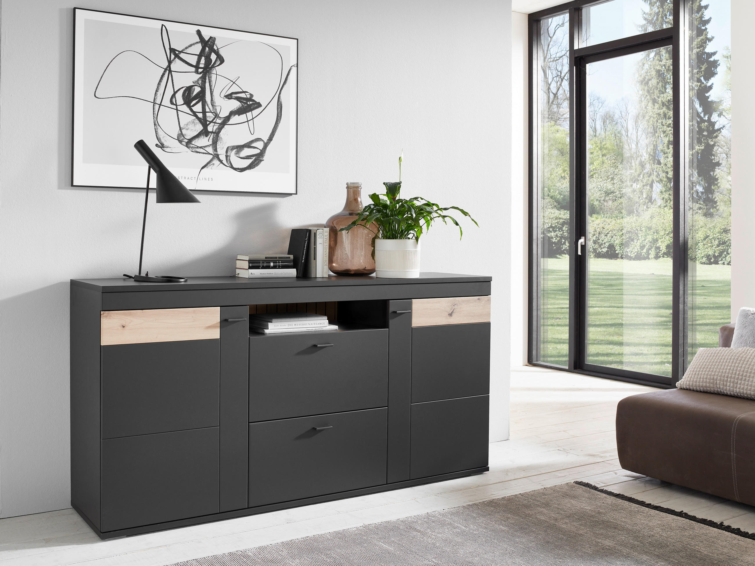 SIDEBOARD  in 180/91,2/44 cm  - Dunkelgrau/Eiche Artisan, Design, Holzwerkstoff/Kunststoff (180/91,2/44cm) - Stylife