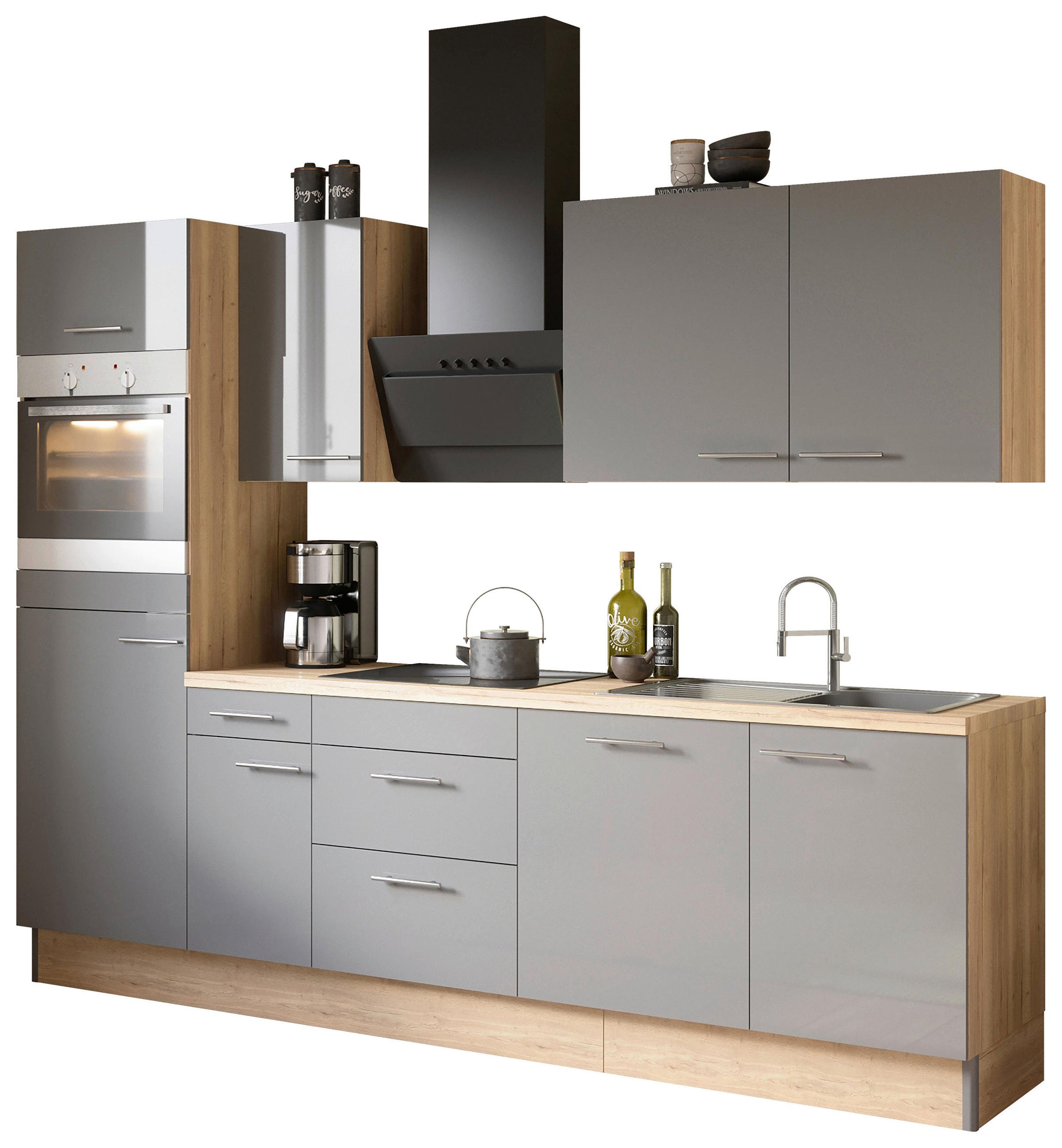 KÜCHENBLOCK 270 cm   in Anthrazit, Eichefarben  - Edelstahlfarben/Eichefarben, Basics, Holzwerkstoff/Metall (270cm) - Optifit