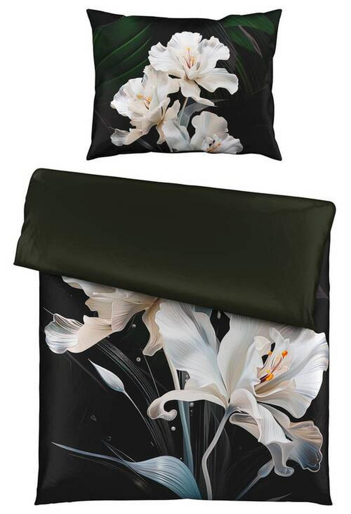 BETTWÄSCHESET MARIE Satin 160/210 cm  65 cm/100 cm  - Weiss/Schwarz, Konventionell, Textil (160/210cm) - Esposa