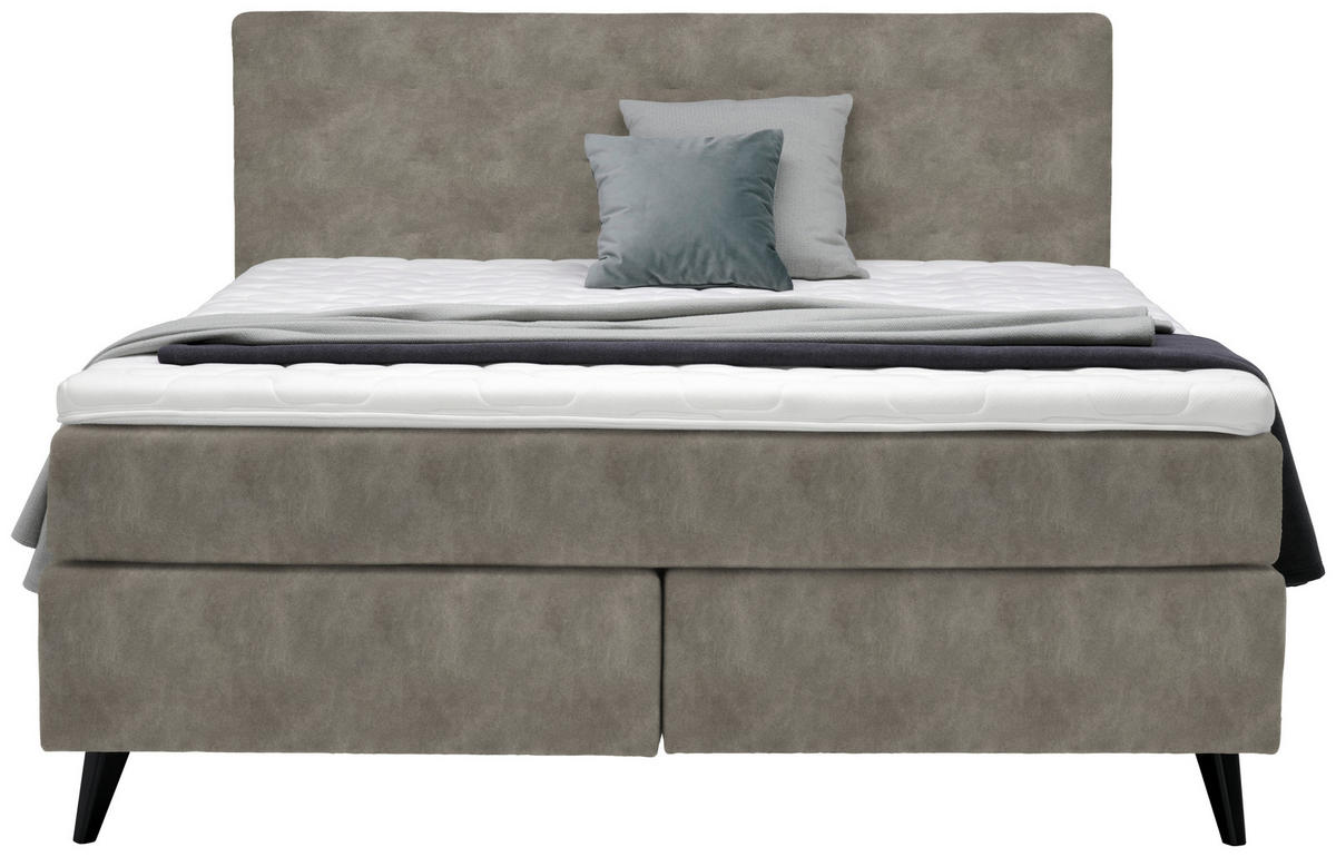 BOXSPRINGBETT 160/200 cm  in Hellgrau  - Hellgrau/Schwarz, KONVENTIONELL, Holz/Textil (160/200cm) - Voleo