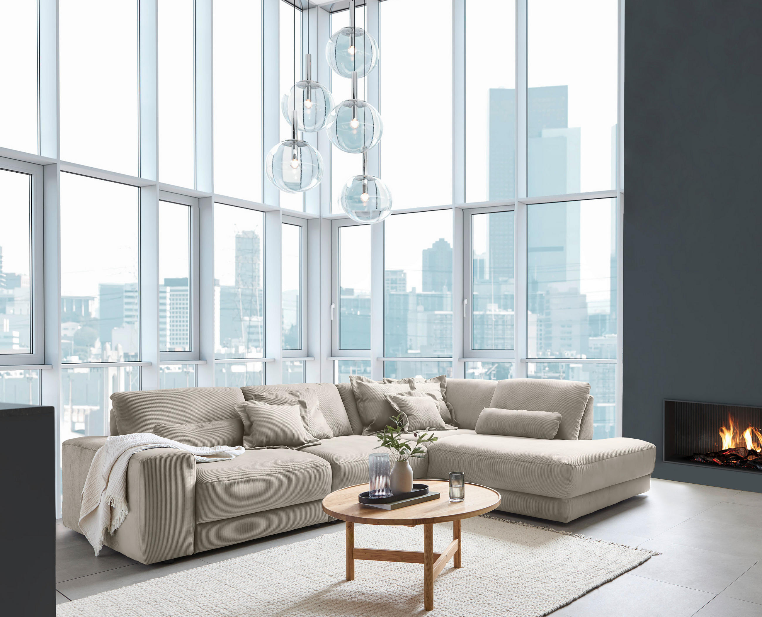 ECKSOFA in Feincord Greige  316/242 cm  - Greige/Schwarz, Design, Kunststoff/Textil (316/242cm) - Niels Andersson