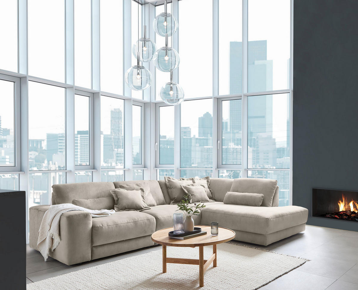 ECKSOFA in Feincord Greige  316/242 cm  - Greige/Schwarz, Design, Kunststoff/Textil (316/242cm) - Niels Andersson