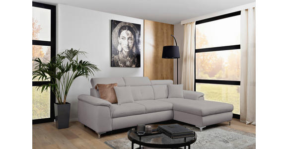 ECKSOFA in Flachgewebe Grau  - Chromfarben/Grau, KONVENTIONELL, Textil/Metall (268/175cm) - Carryhome