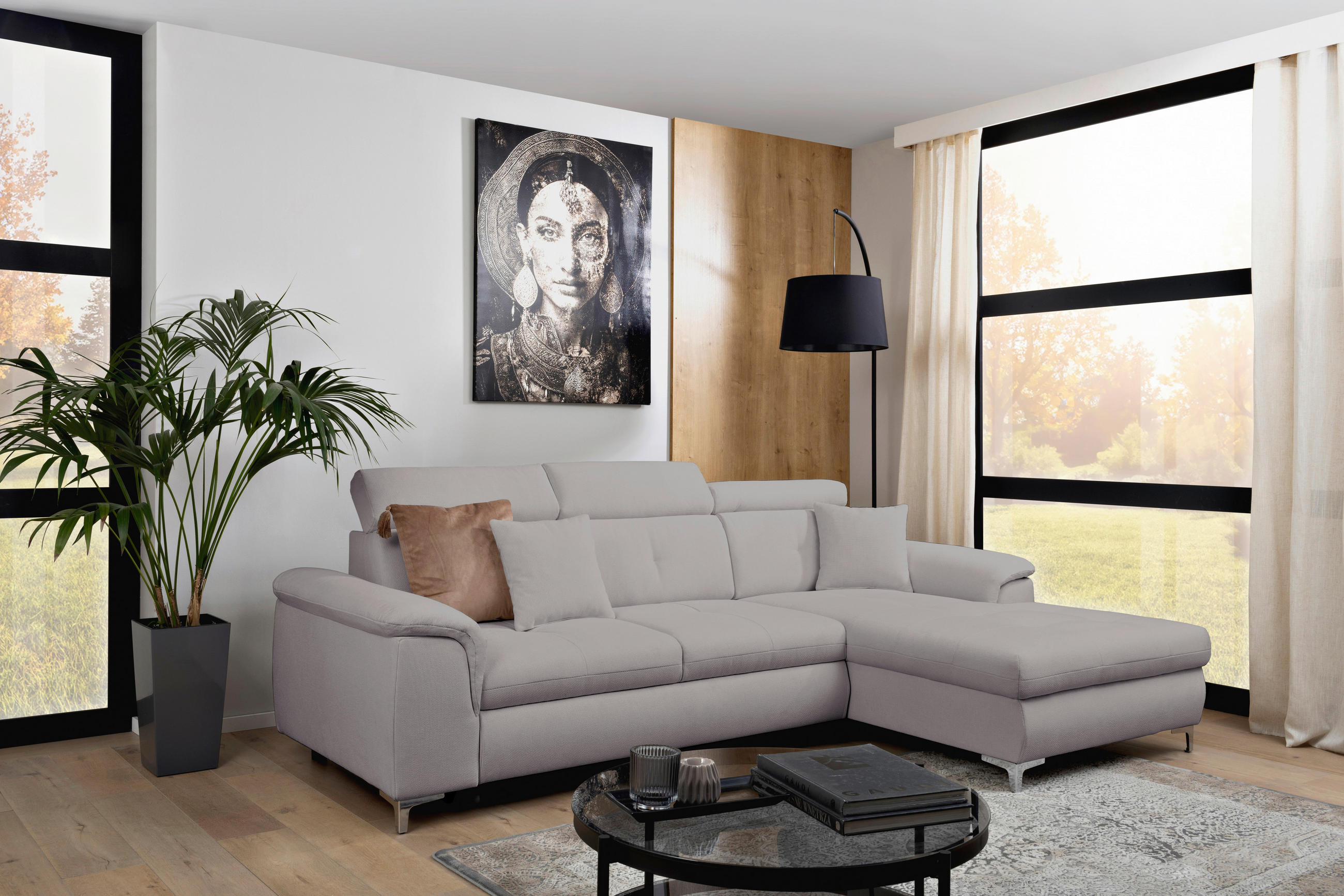 ECKSOFA in Flachgewebe Grau  - Chromfarben/Grau, Konventionell, Textil/Metall (268/175cm) - Carryhome