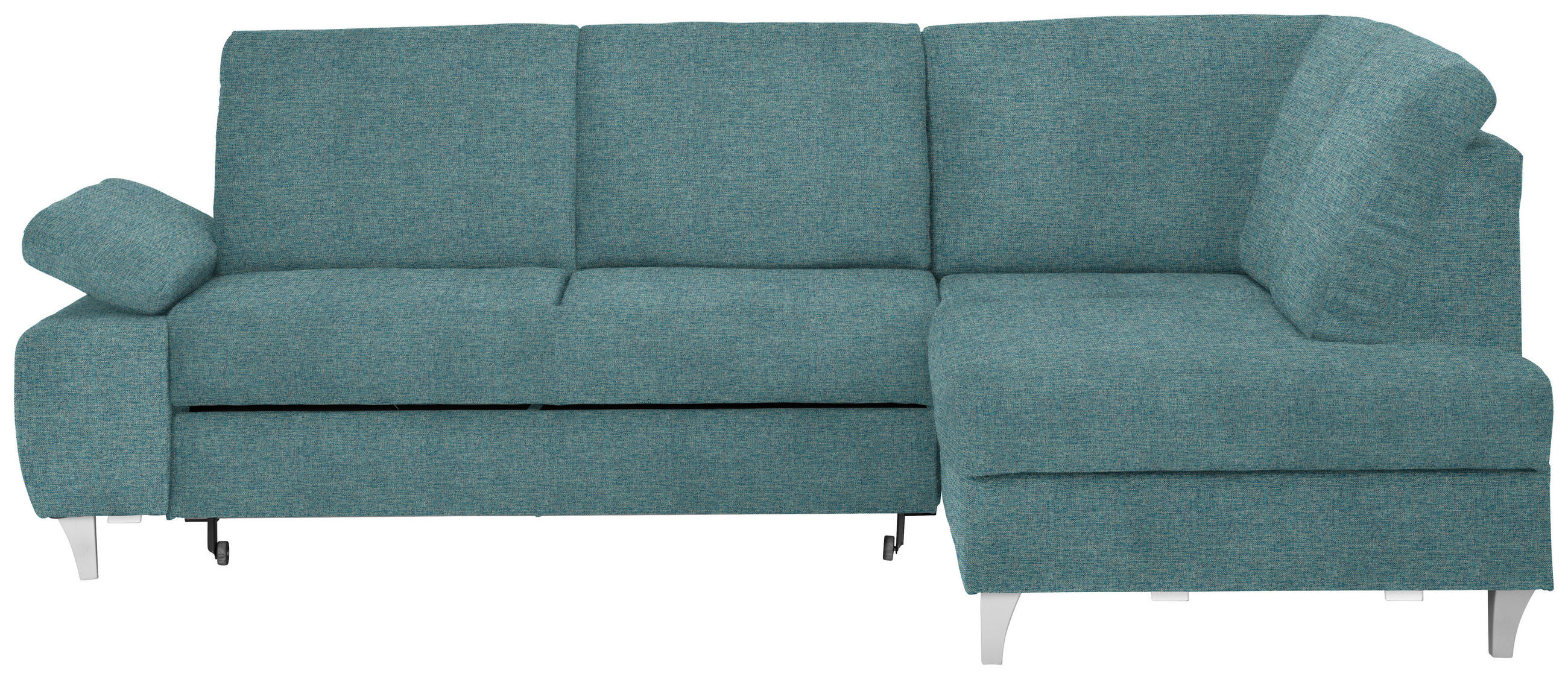 ECKSOFA in Flachgewebe Türkis  - Türkis/Silberfarben, KONVENTIONELL, Holz/Textil (255/186cm) - Cantus