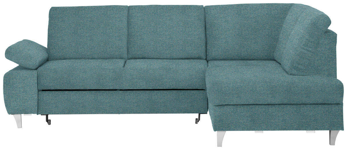 ECKSOFA in Flachgewebe Türkis  - Türkis/Silberfarben, Konventionell, Holz/Textil (255/186cm) - Cantus
