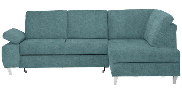 ECKSOFA in Flachgewebe Türkis  - Türkis/Silberfarben, KONVENTIONELL, Holz/Textil (255/186cm) - Cantus