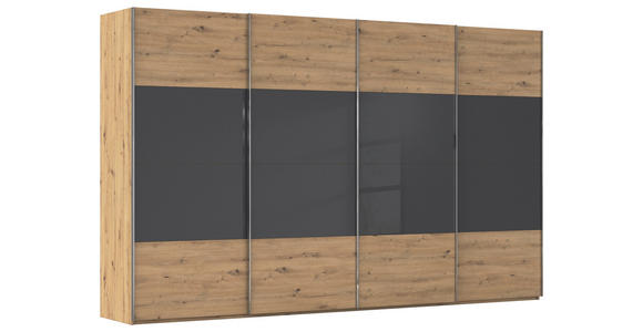 SCHWEBETÜRENSCHRANK  in Schwarz, Eiche Artisan  - Chromfarben/Schwarz, KONVENTIONELL, Glas/Holzwerkstoff (361/235/68cm) - Novel