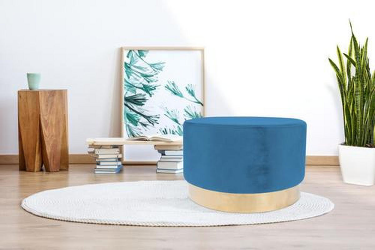 HOCKER in Holz, Textil, Holzwerkstoff Blau  - Blau/Goldfarben, Basics, Holz/Holzwerkstoff (55/43cm) - Kayoom
