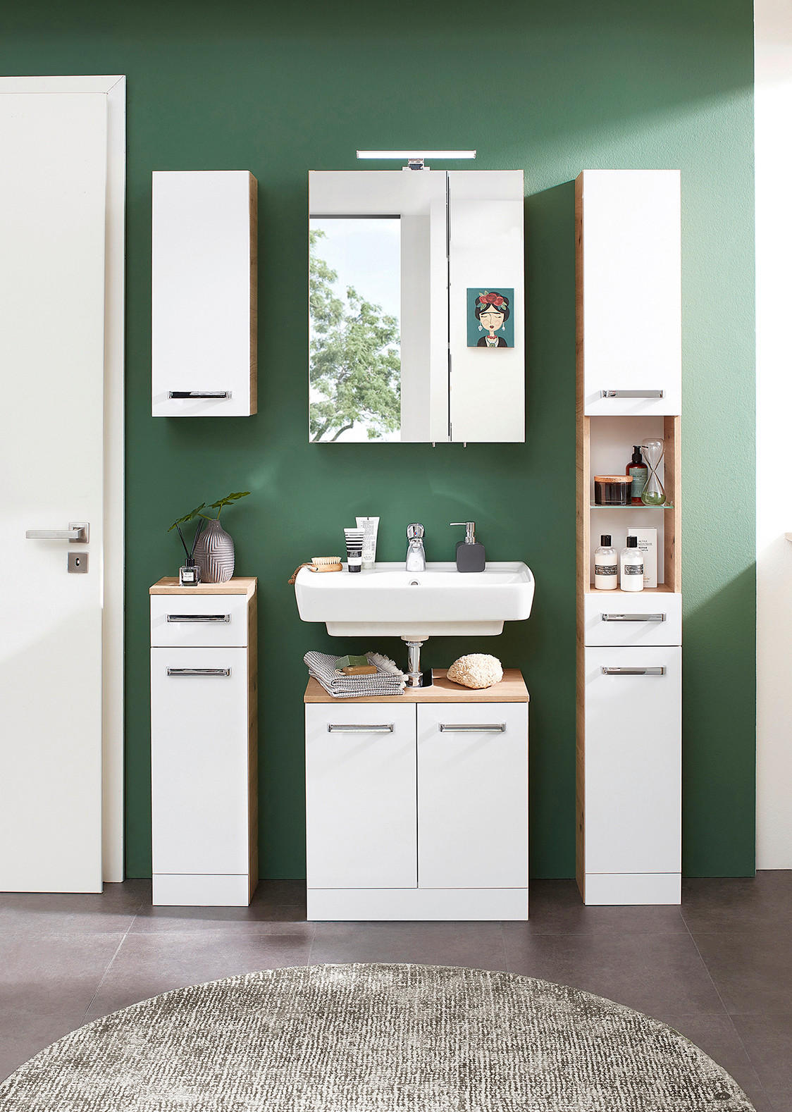 Thumbnail - Xora Hängeschrank XO 1200, Weiß, Eiche Artisan, Holzwerkstoff, 2 Fächer, 25x63x20 cm, Made in Germany, hängend, Badezimm...