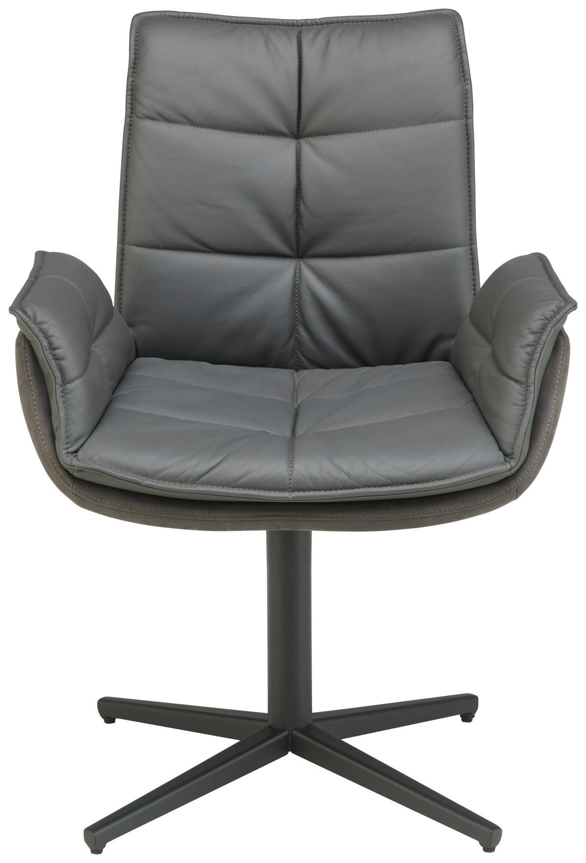 ARMLEHNSTUHL  in Eisen Webstoff Echtleder pigmentiert  - Schwarz/Grau, KONVENTIONELL, Leder/Textil (65/88/65cm) - Livetastic