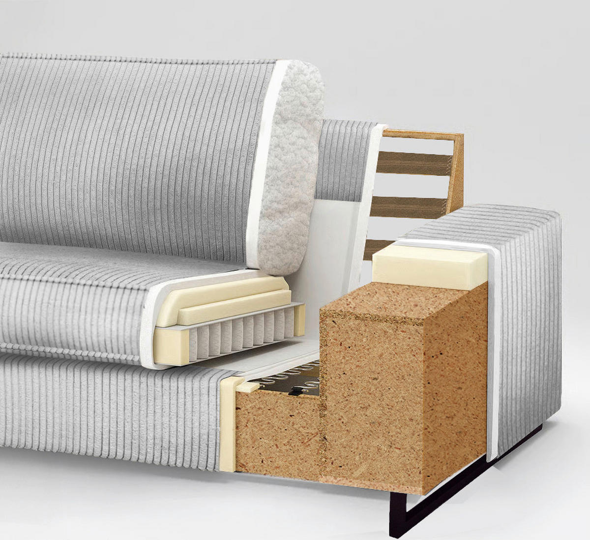 ECKSOFA ICON Hellgrau Cord Zierkissen, Rückenkissen, Nierenkissen  - Hellgrau/Schwarz, KONVENTIONELL, Textil/Metall (284/253cm) - Livetastic