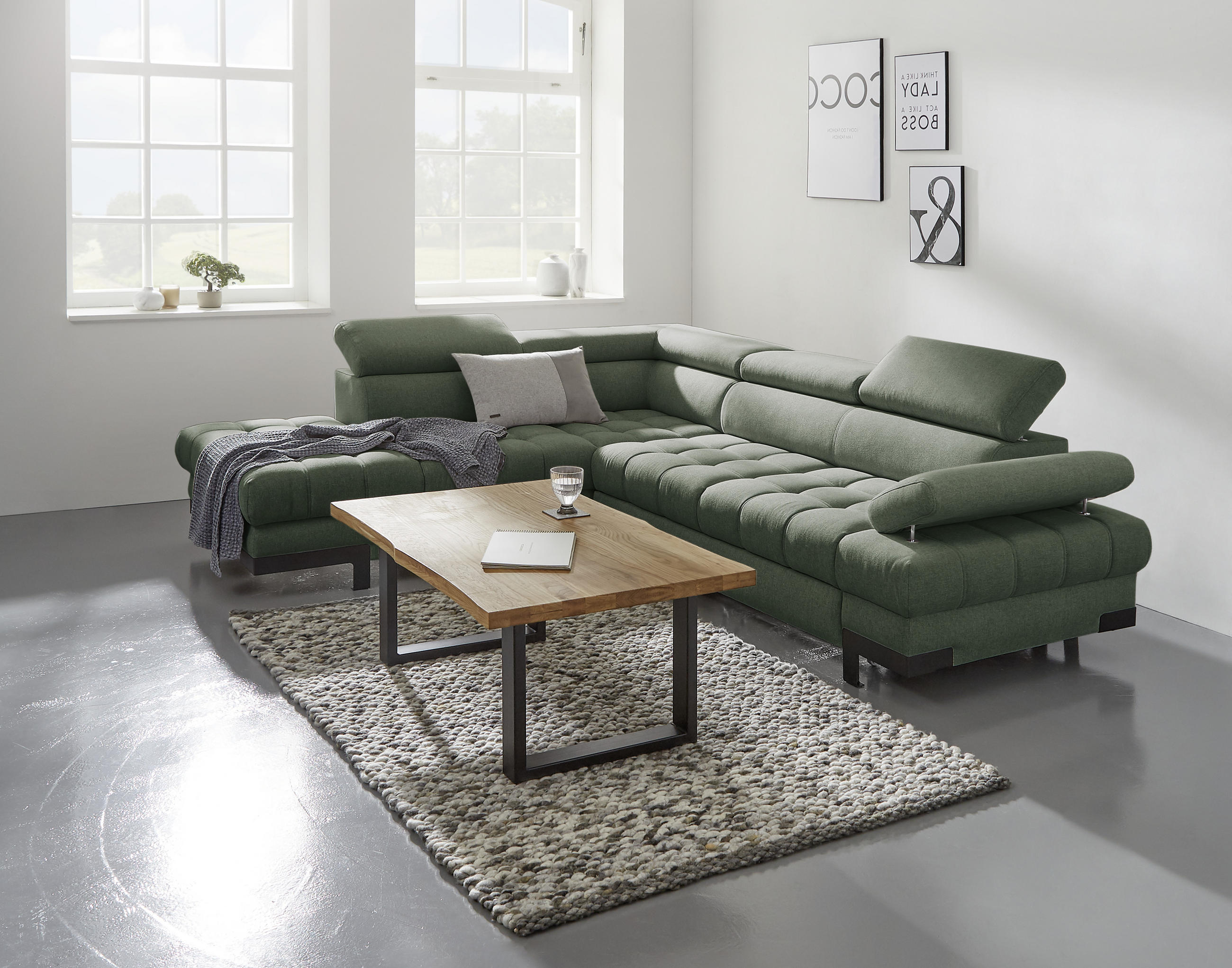 ECKSOFA in Webstoff Dunkelgrün  - Dunkelgrün/Schwarz, Design, Textil/Metall (263/223cm) - Welnova
