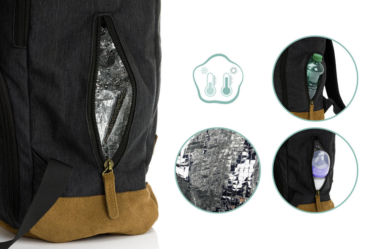 WICKELRUCKSACK Berlin  - Schwarz/Braun, Basics, Leder/Textil (28/16/55cm) - Fillikid