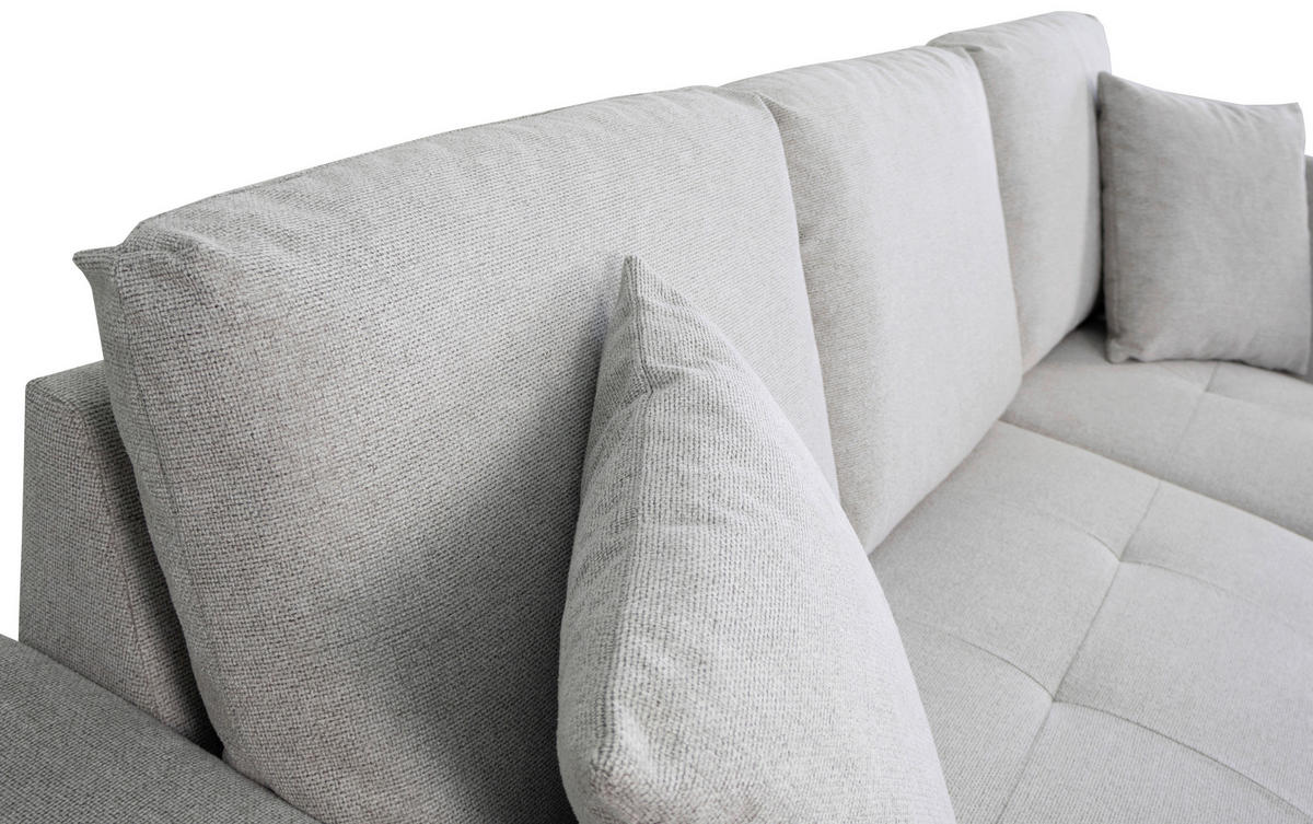 ECKSOFA LUKAS Silberfarben Struktur Zierkissen, Bettkasten  - Silberfarben, Trend, Textil (239/158cm) - P & B