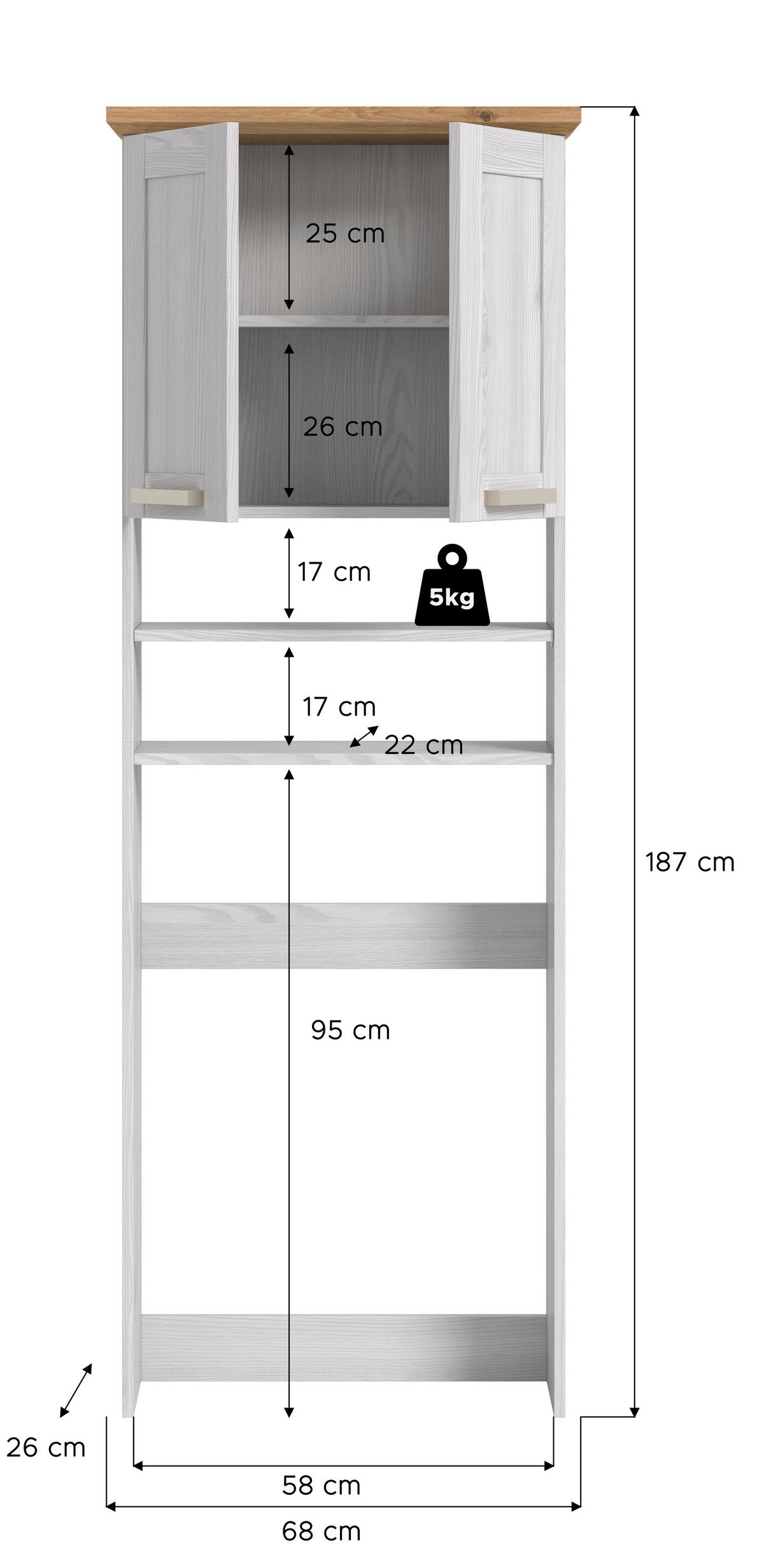 SKŘÍŇKA NAD PRAČKU, barvy modřínu, dub artisan - barvy stříbra/barvy modřínu, Trend, kompozitní dřevo/plast (68/187/26cm) - MID.YOU