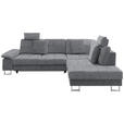 ECKSOFA in Flachgewebe Blau, Grau  - Chromfarben/Blau, Design, Textil/Metall (296/229cm) - Novel