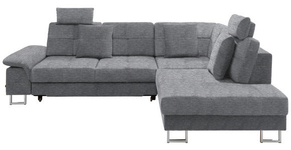 ECKSOFA in Flachgewebe Blau, Grau  - Chromfarben/Blau, Design, Textil/Metall (296/229cm) - Novel