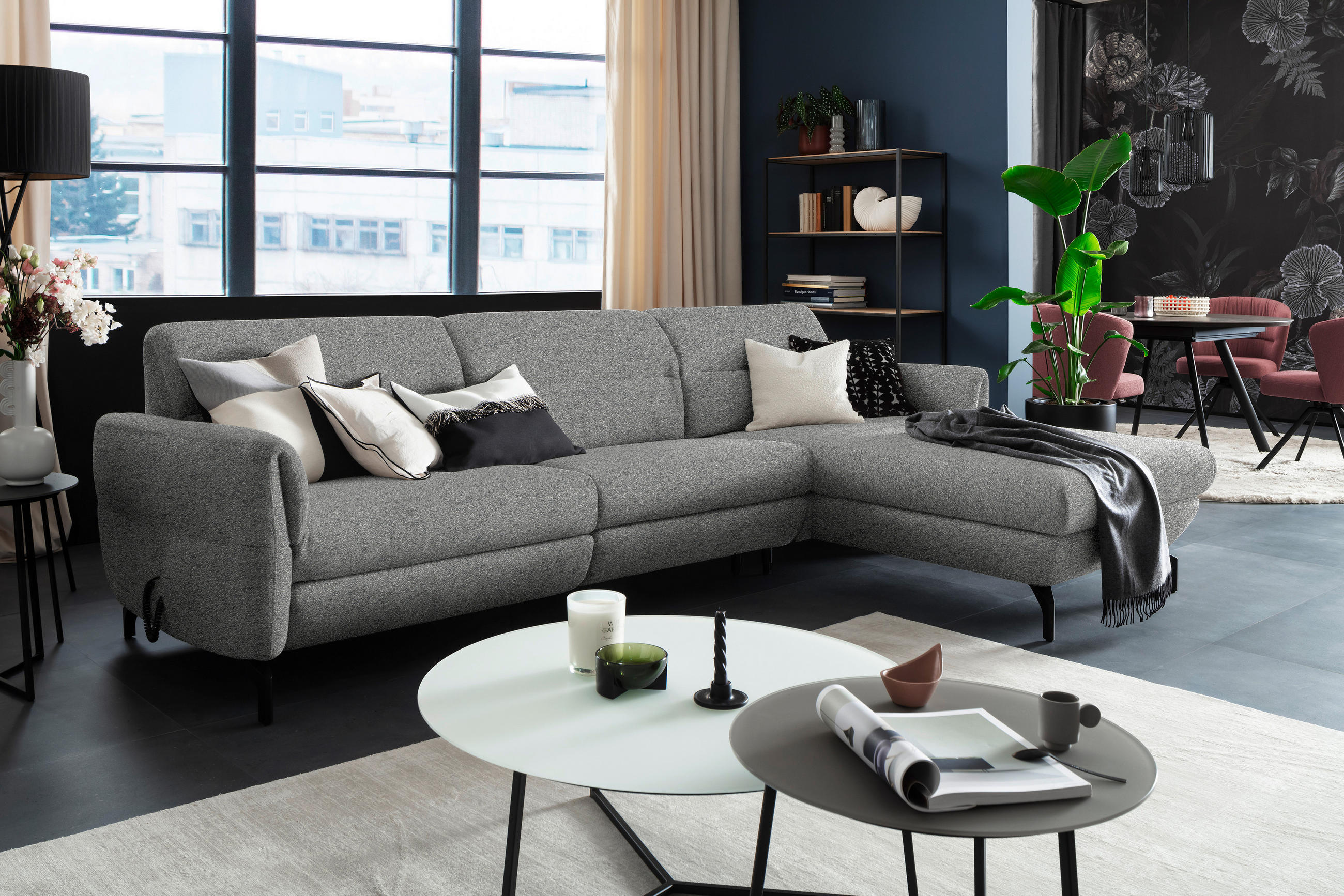 ECKSOFA in Chenille Grau  299/187 cm  - Schwarz/Grau, Design, Textil/Metall (299/187cm) - Schöner Wohnen