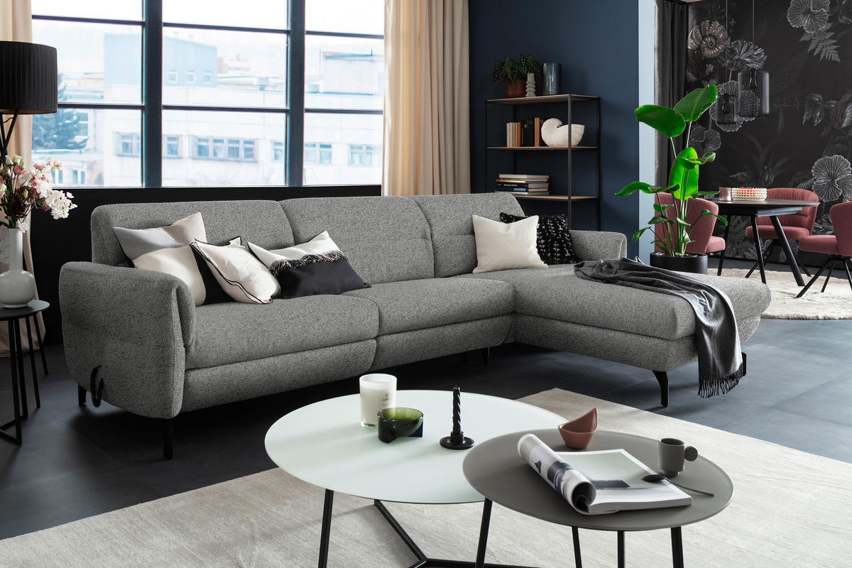 ECKSOFA in Chenille Grau  299/187 cm  - Schwarz/Grau, Design, Textil/Metall (299/187cm) - Schöner Wohnen