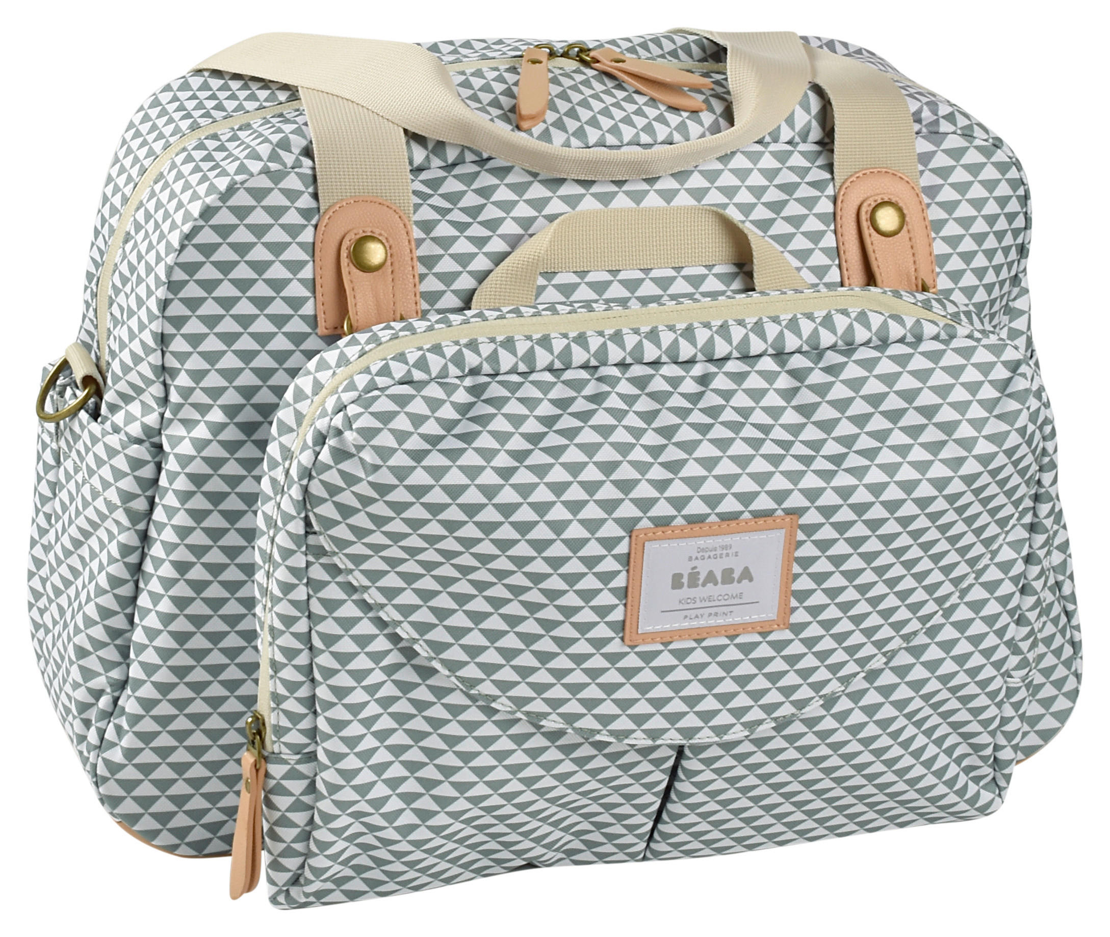 WICKELTASCHE GENEVA II  "PLAY PRINT"  - Salbeigrün/Grau, Basics, Kunststoff (26/30,5/44cm) - Beaba