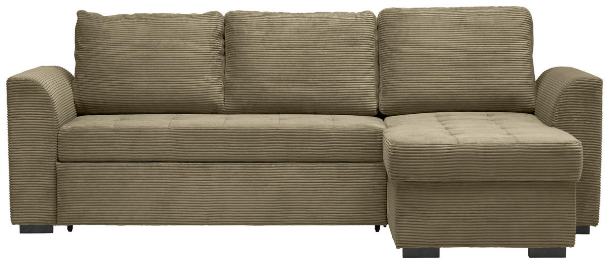 ECKSOFA in Cord, Velours Olivgrün  - Schwarz/Olivgrün, Design, Kunststoff/Textil (243/155cm) - Xora