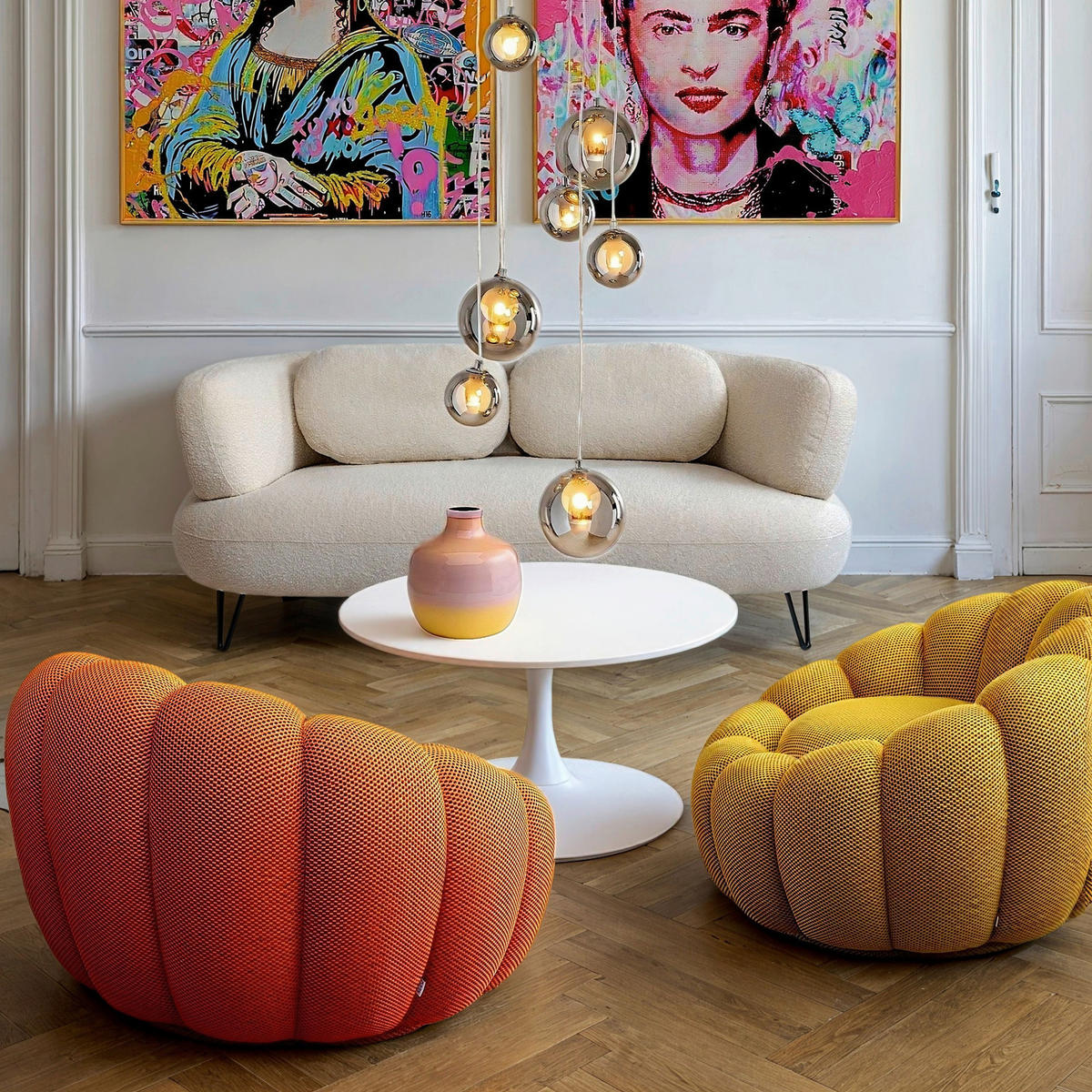 2-SITZER-SOFA in Bouclé Weiß  - Schwarz/Weiß, Design, Textil/Metall (182/72/95cm) - Kare-Design