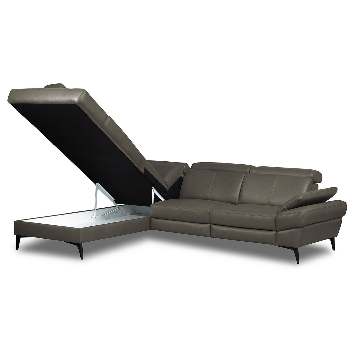 ECKSOFA  in Lederlook Echtleder Schlammfarben  211/264 cm  - Schlammfarben/Schwarz, Design, Leder/Textil (211/264cm) - Livetastic