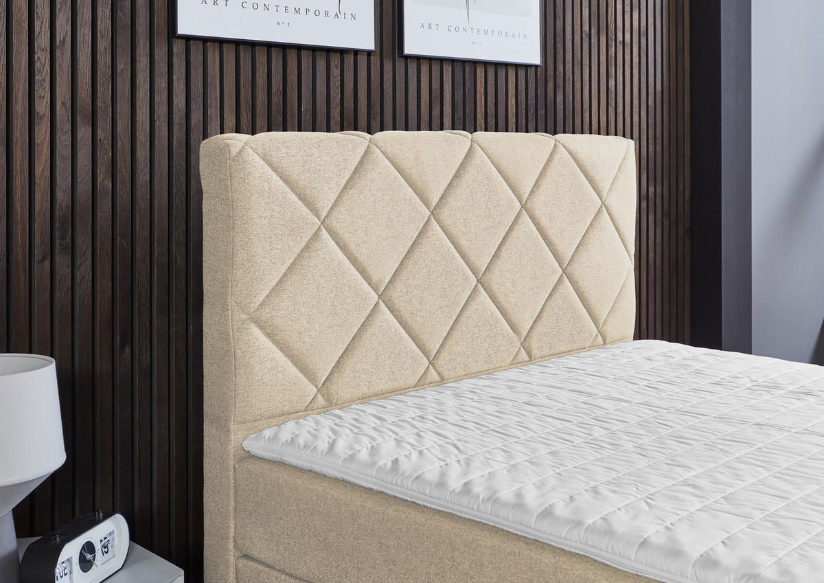 BOXSPRINGBETT 120/200 cm  in Creme  - Creme/Schwarz, KONVENTIONELL, Kunststoff/Textil (120/200cm) - Boxxx