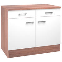 KÜCHENUNTERSCHRANK 100/85/57 cm  in Weiß, Sonoma Eiche  - Alufarben/Weiß, KONVENTIONELL, Holzwerkstoff/Kunststoff (100/85/57cm) - FlexWell