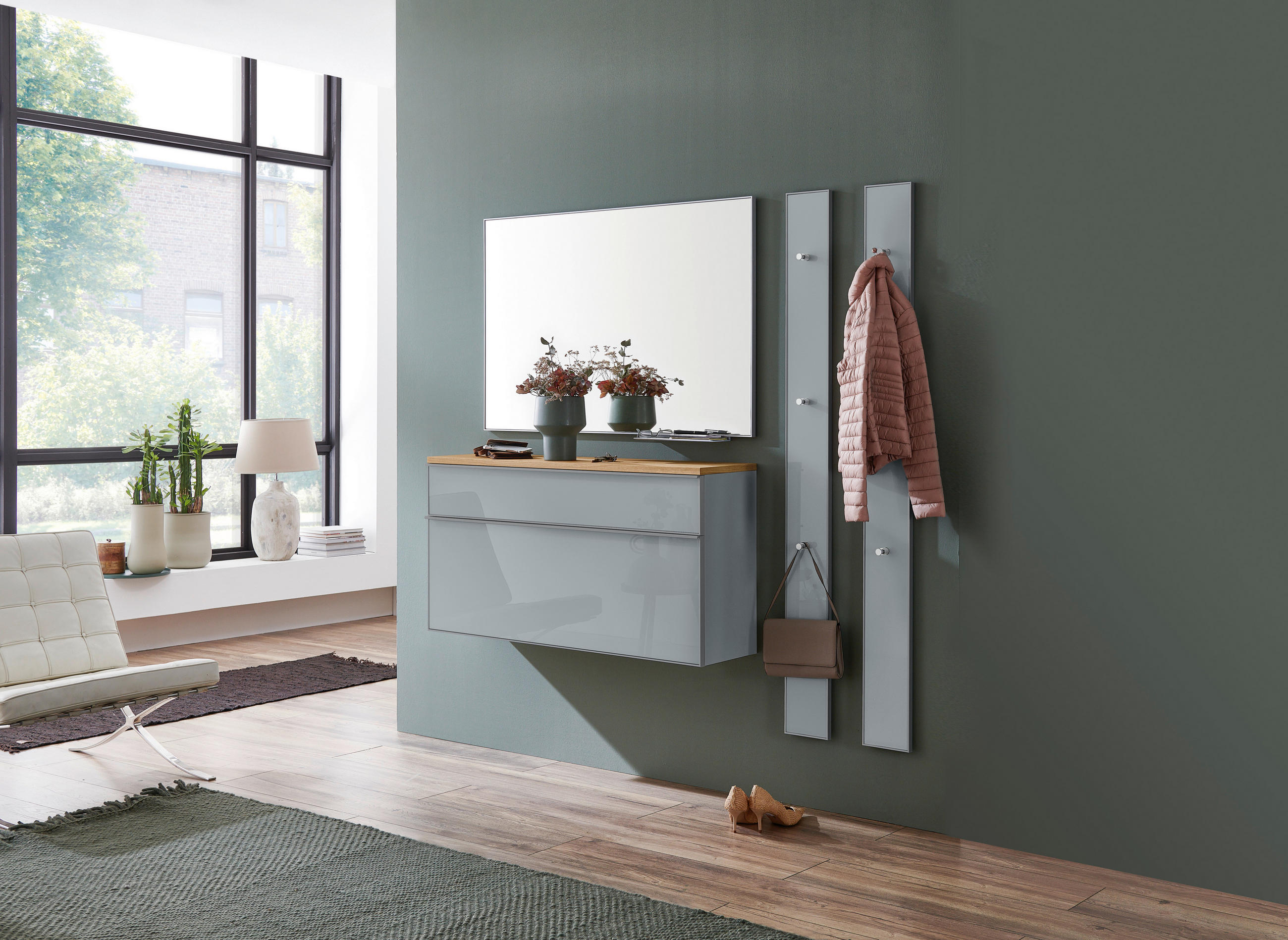 GARDEROBE 5-teilig  in 180/195/31 cm  - Grau, Design, Glas/Holz (180/195/31cm)