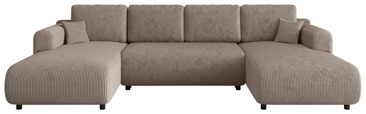 Wohnlandschaft inkl. Funktion Taupe Cord  - Taupe/Schwarz, KONVENTIONELL, Textil (200/360/200cm) - Xora