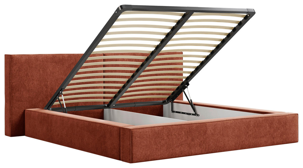 POLSTERBETT 140/200 cm,  in Terracotta, Bettkasten,  - Terracotta/Schwarz, MODERN, Holz (140/200cm) - MID.YOU