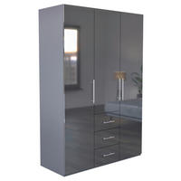KLEIDERSCHRANK 147/219/59 cm 3-türig Anthrazit Hochglanz, Anthrazit  - Anthrazit/Anthrazit Hochglanz, KONVENTIONELL, Holzwerkstoff/Metall (147/219/59cm) - Carryhome