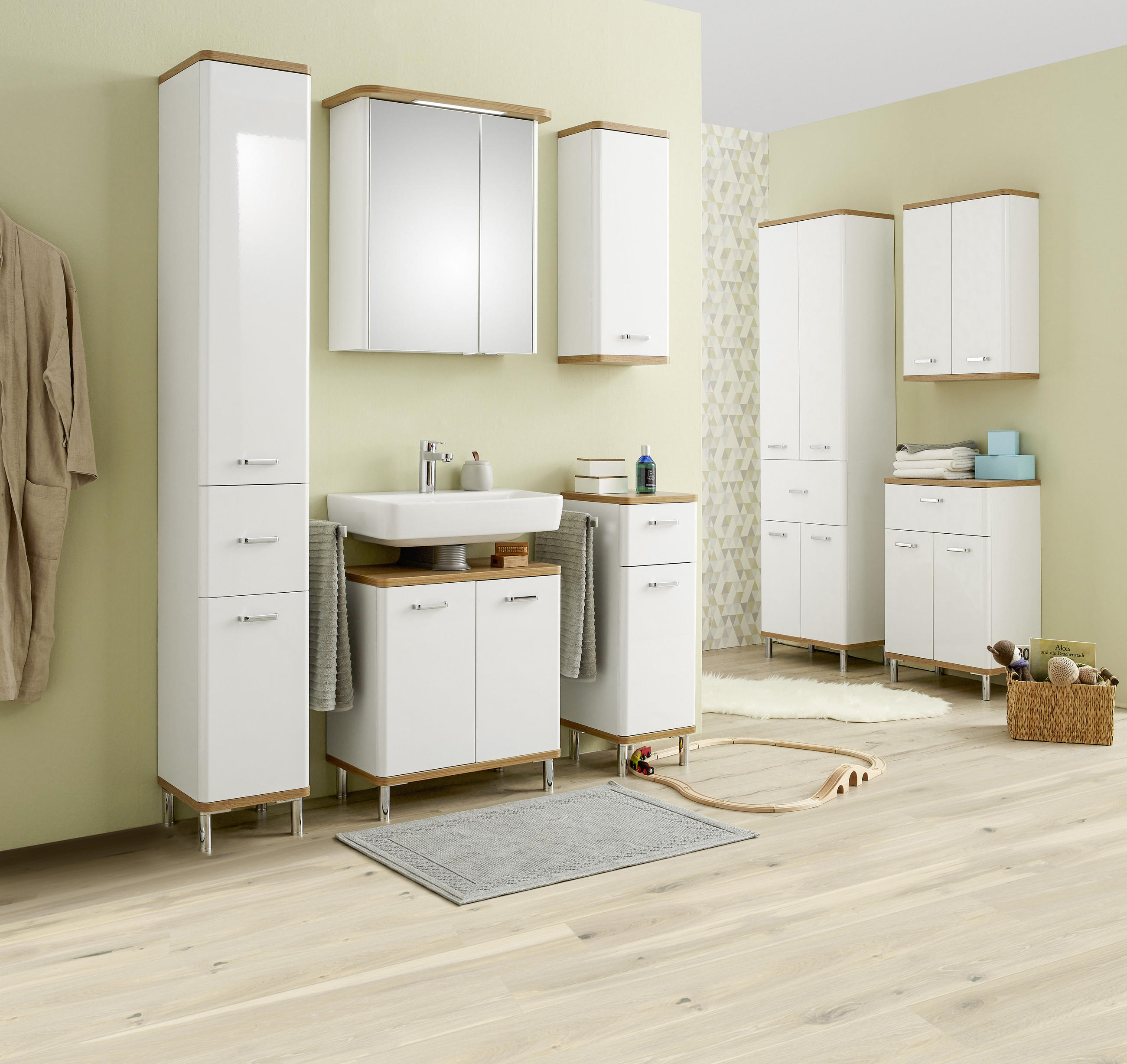 HOCHSCHRANK 30/185,5/33 cm  - Chromfarben/Weiss, Konventionell, Glas/Holzwerkstoff (30/185,5/33cm) - Xora