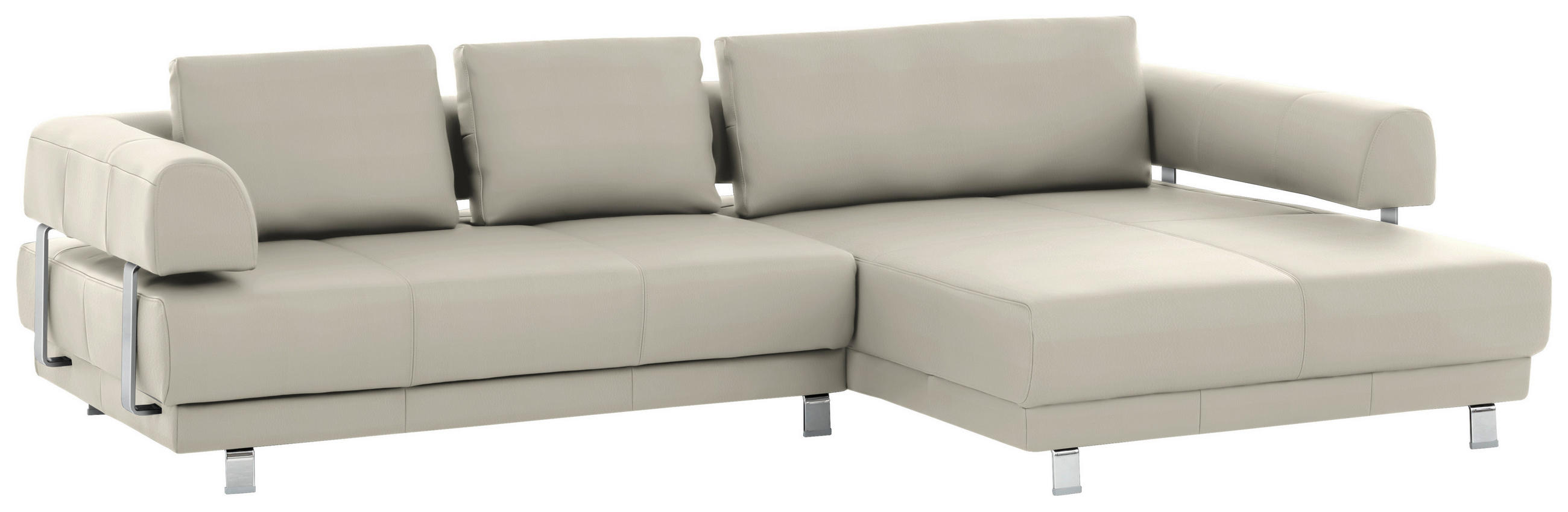 ECKSOFA Creme Echtleder  - Creme, Design, Leder/Metall (307/188cm) - Stylife